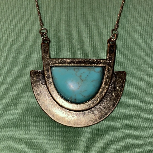Vintage Egyptian Revival 1960’s Turquoise & Silver Necklace. 34” length. - Picture 2 of 6